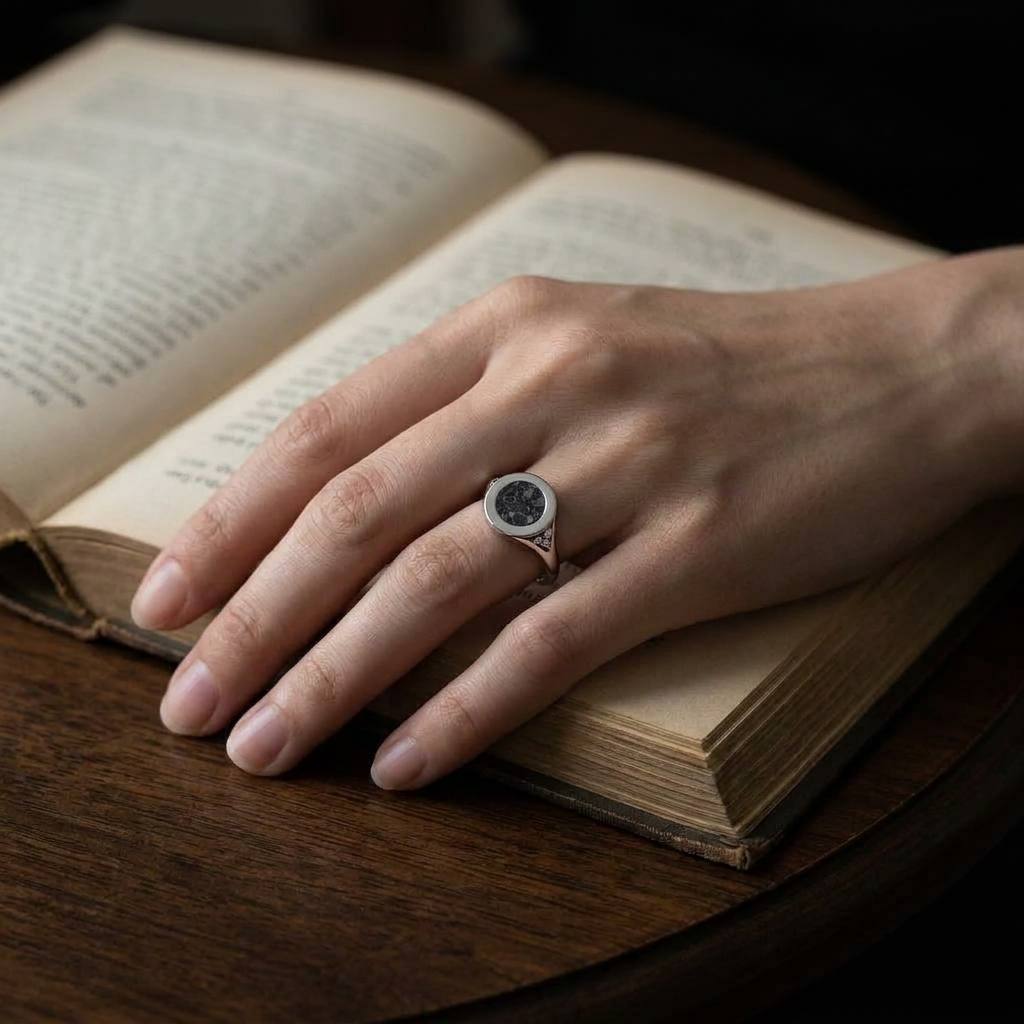 Nova - Lunar Meteorite and Moissanite - Signet Ring — nova_lifestyle_scene