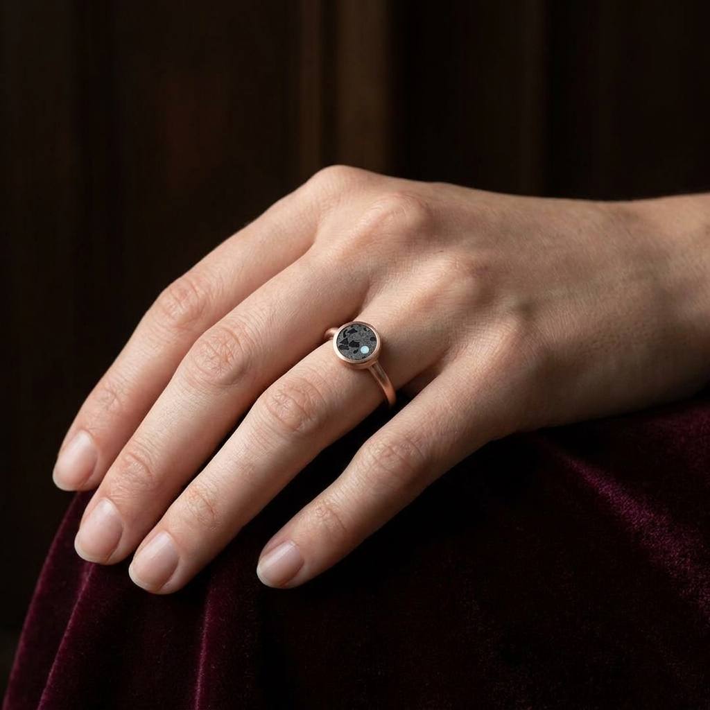 Selena - Lunar Meteorite and Opal - Signet Ring — lifestyle_hand