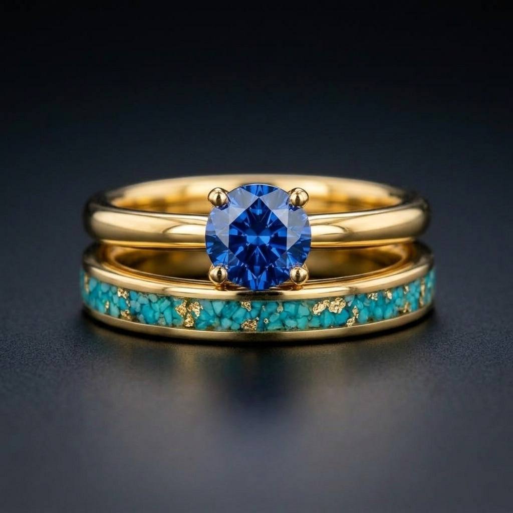 Women's Turquoise Engagement Ring Set