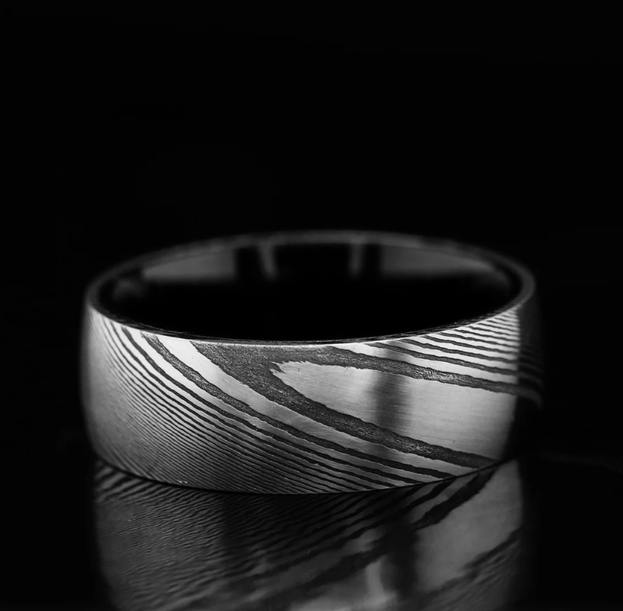 Damascus Steel Ring Wedding Band 8mm