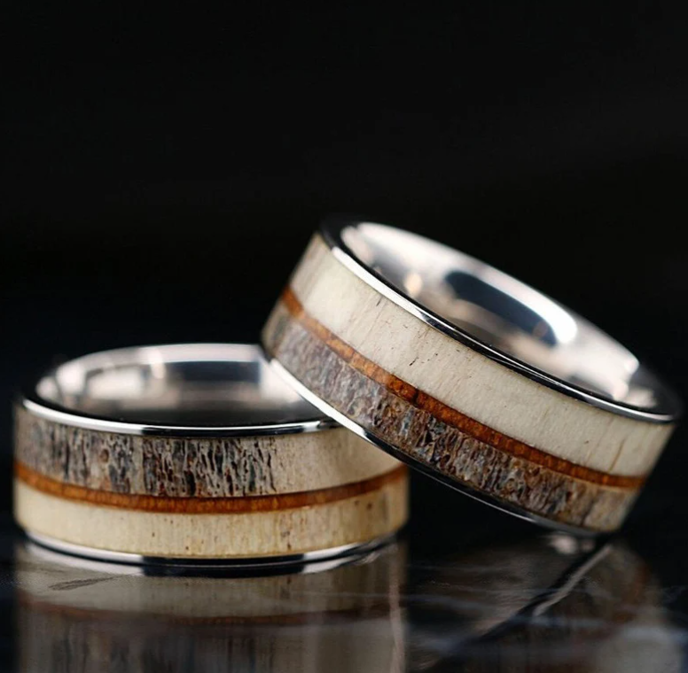 Deer Antler Ring with Koa Wood Inlay