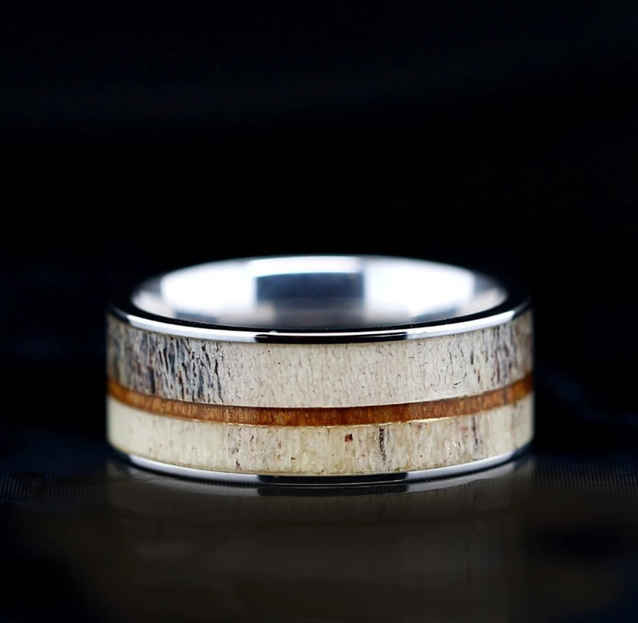 Deer Antler Ring with Koa Wood Inlay