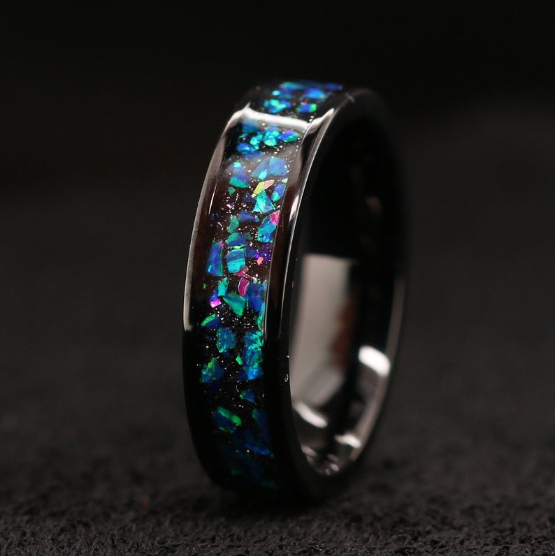 Night Universe Opal Wedding Band for Her | Wedding band for Women