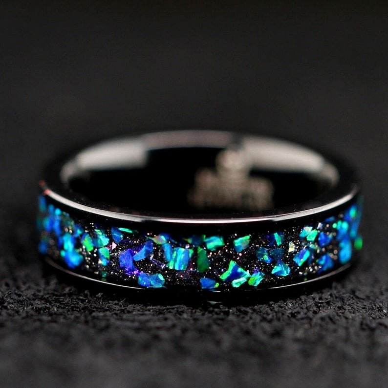 Night Universe Opal Wedding Band for Her | Wedding band for Women