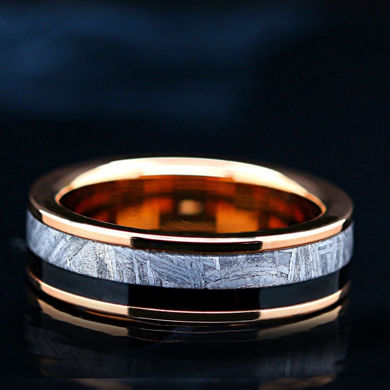 Meteorite Wedding Bands | Rose gold plated Tungsten Ring for Women | Muonionalusta Meteorite Wedding Bands for Him & Her