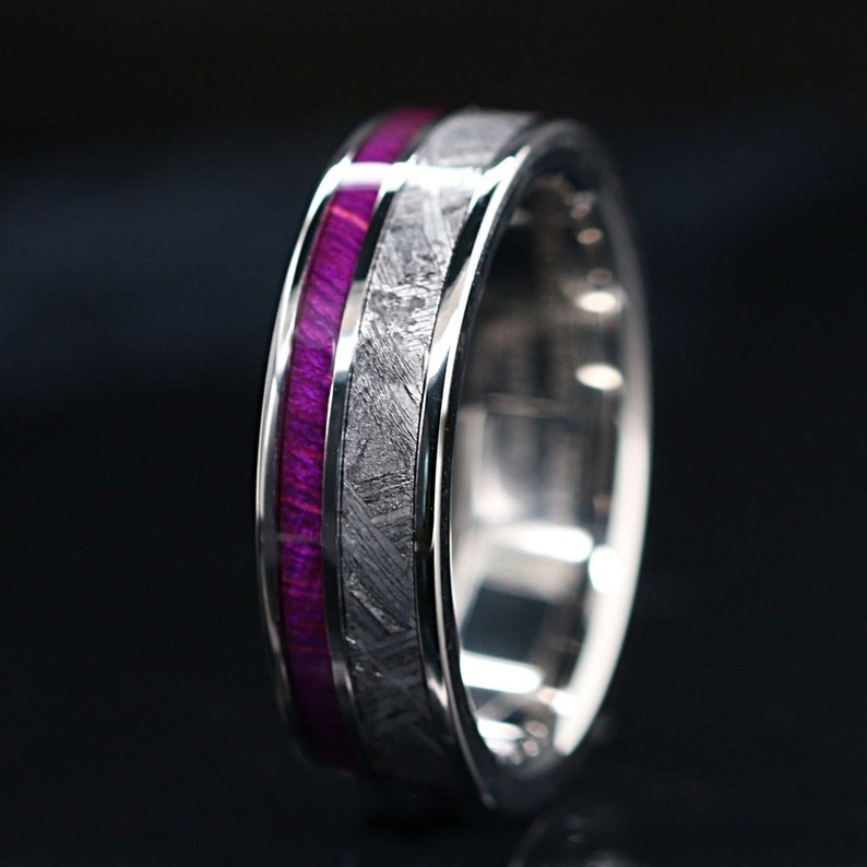 Cosmic Violet Timber Set - Meteorite Couple Engagement Ring Set | Certified Moissanite Ring Set D-Color VVS1 | Unique Women Engagement Ring