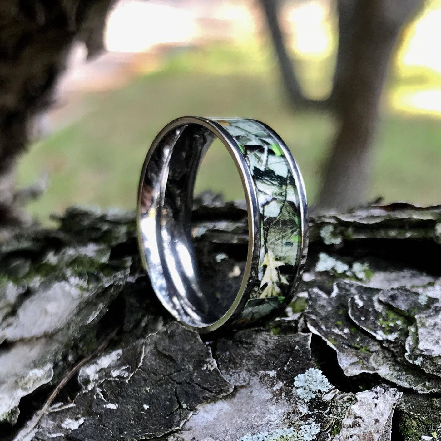 Titanium Camo Ring Hunting Band Camouflage Wedding Band