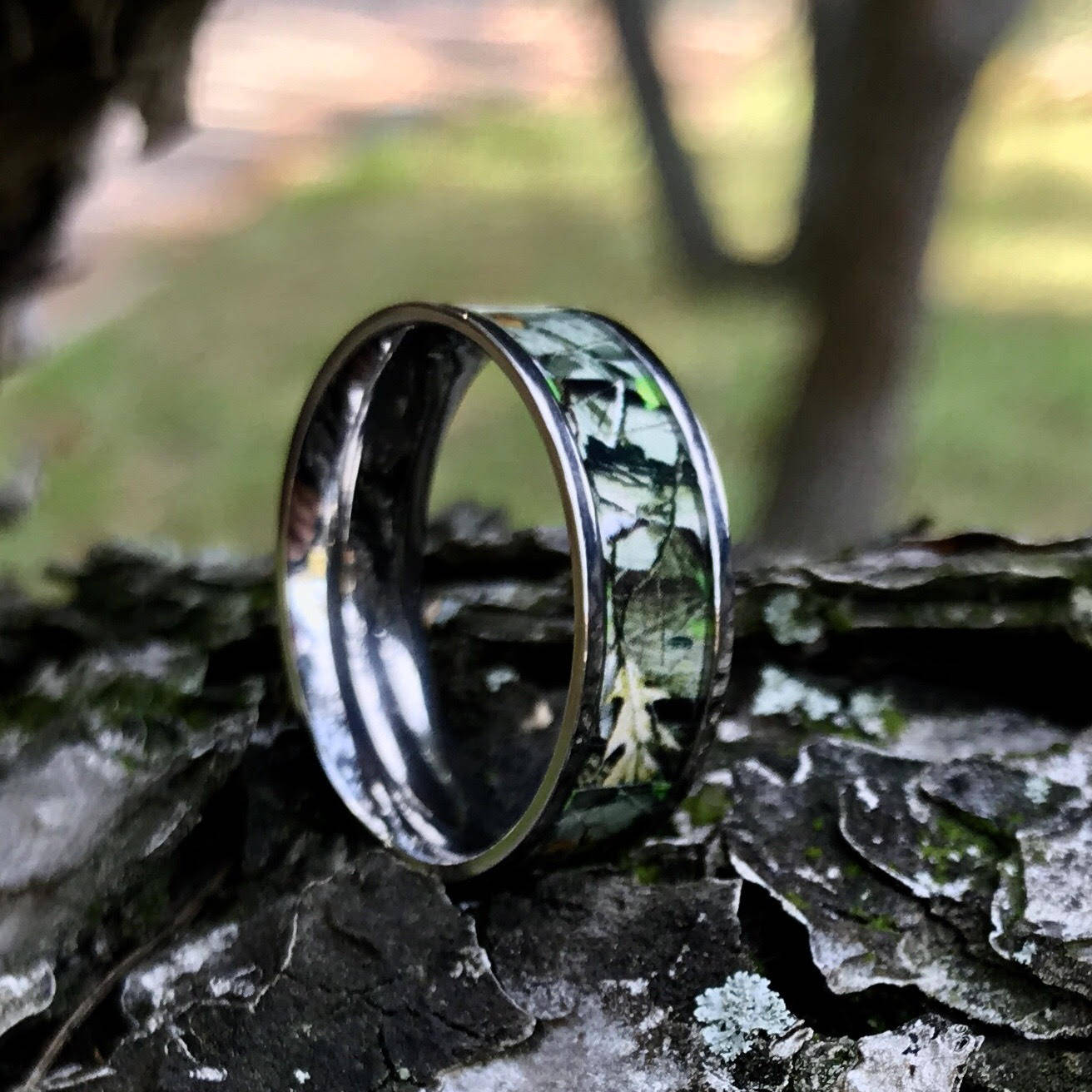 Titanium Camo Ring Hunting Band Camouflage Wedding Band