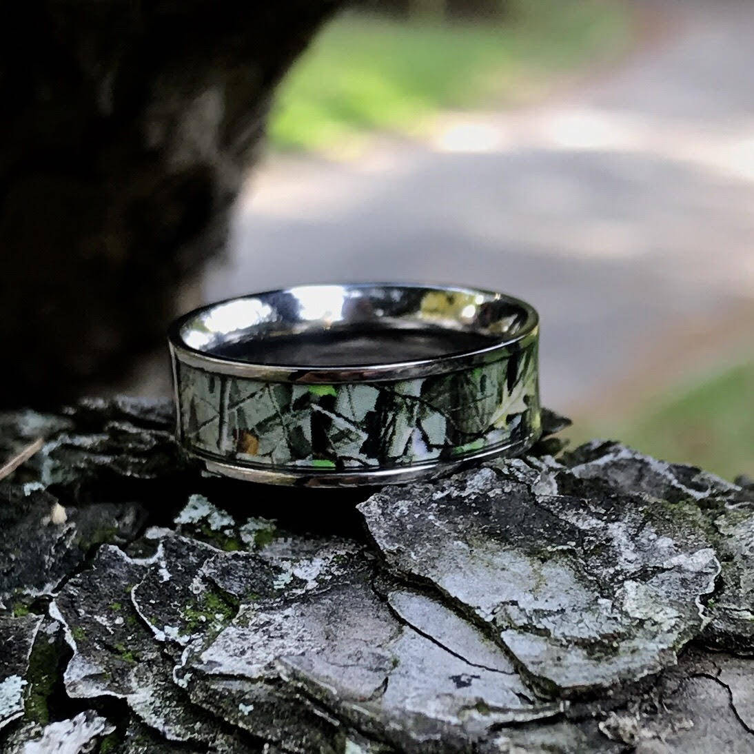 Titanium Camo Ring Hunting Band Camouflage Wedding Band