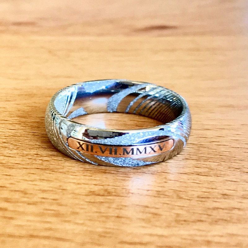 Customized Damascus Steel Ring Wedding Band 6mm