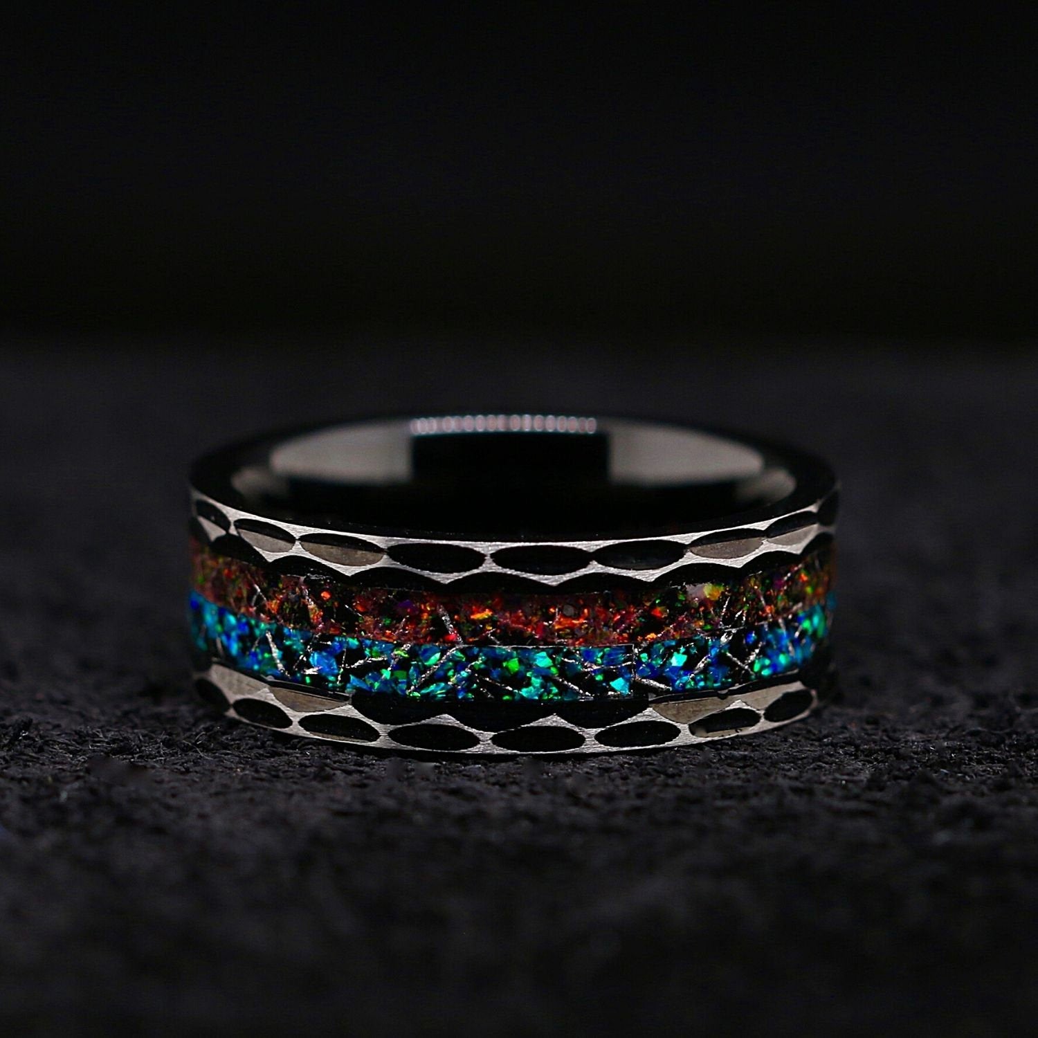Stainless Steel Ring for Men | Opal Wedding Band for Men | 8mm