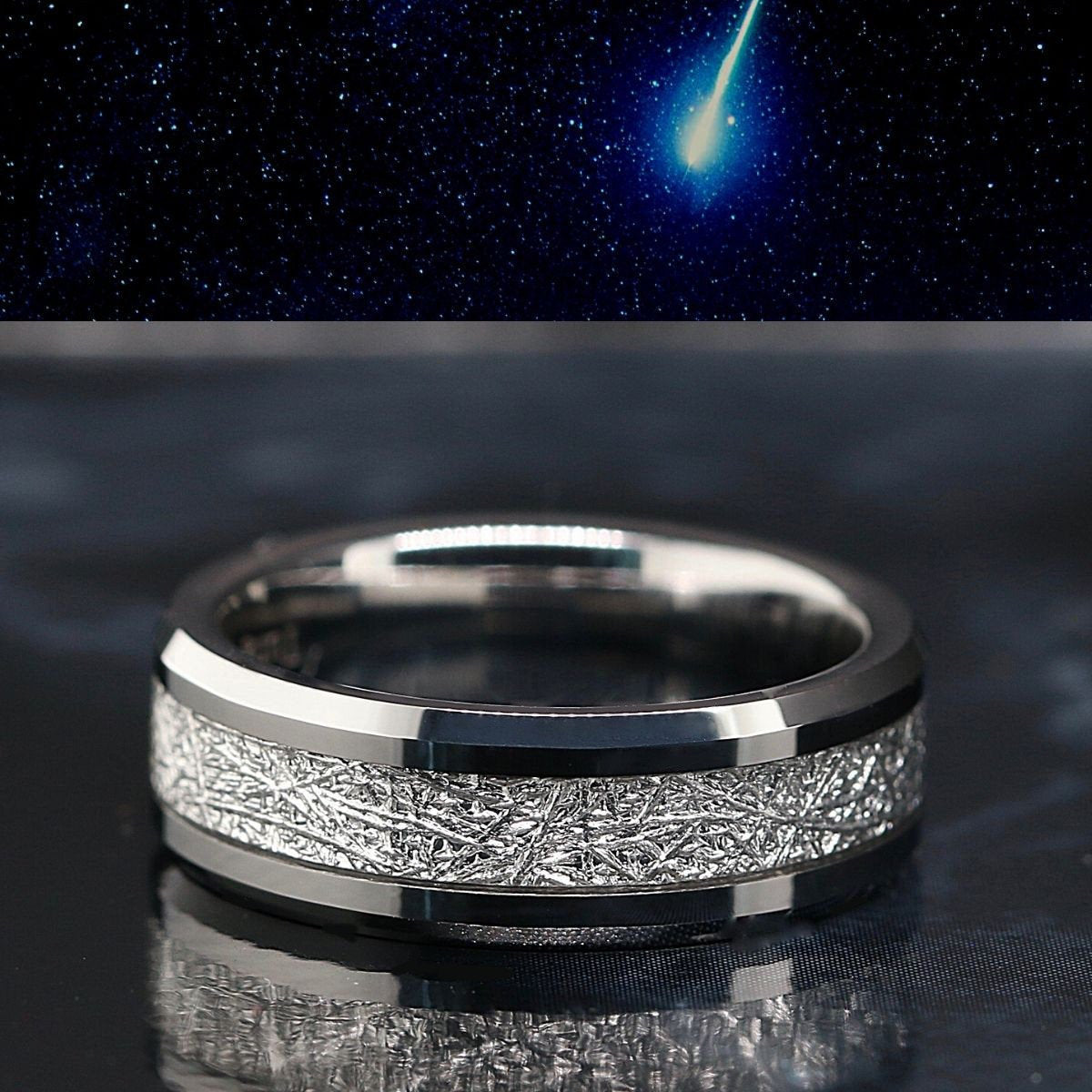 Heavy 8mm Meteorite Wedding Band Tungsten Meteorite Wedding Ring