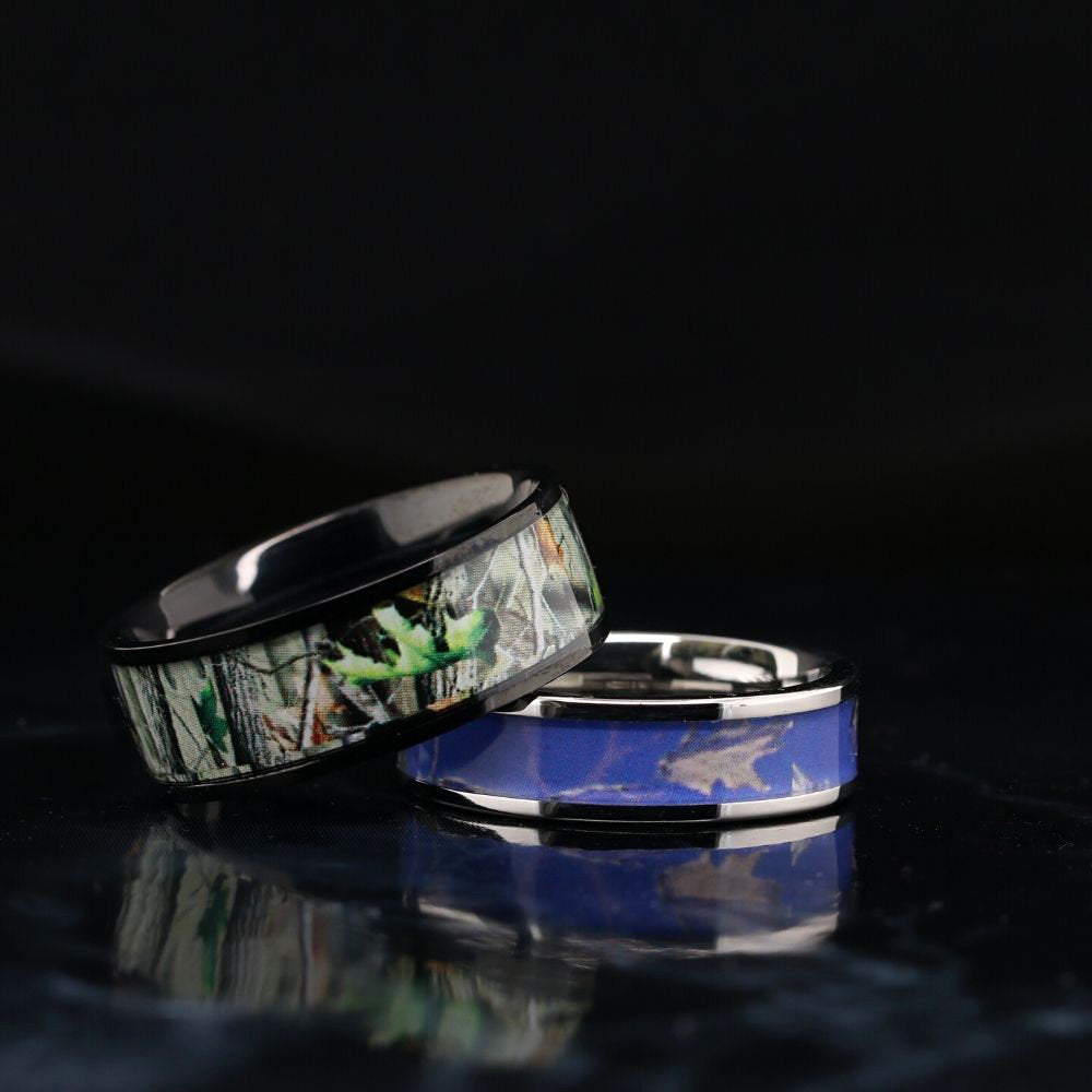 4pc Blue Camo Wedding Ring Set Sapphire Cubic Zirconia Engagement Ring Set