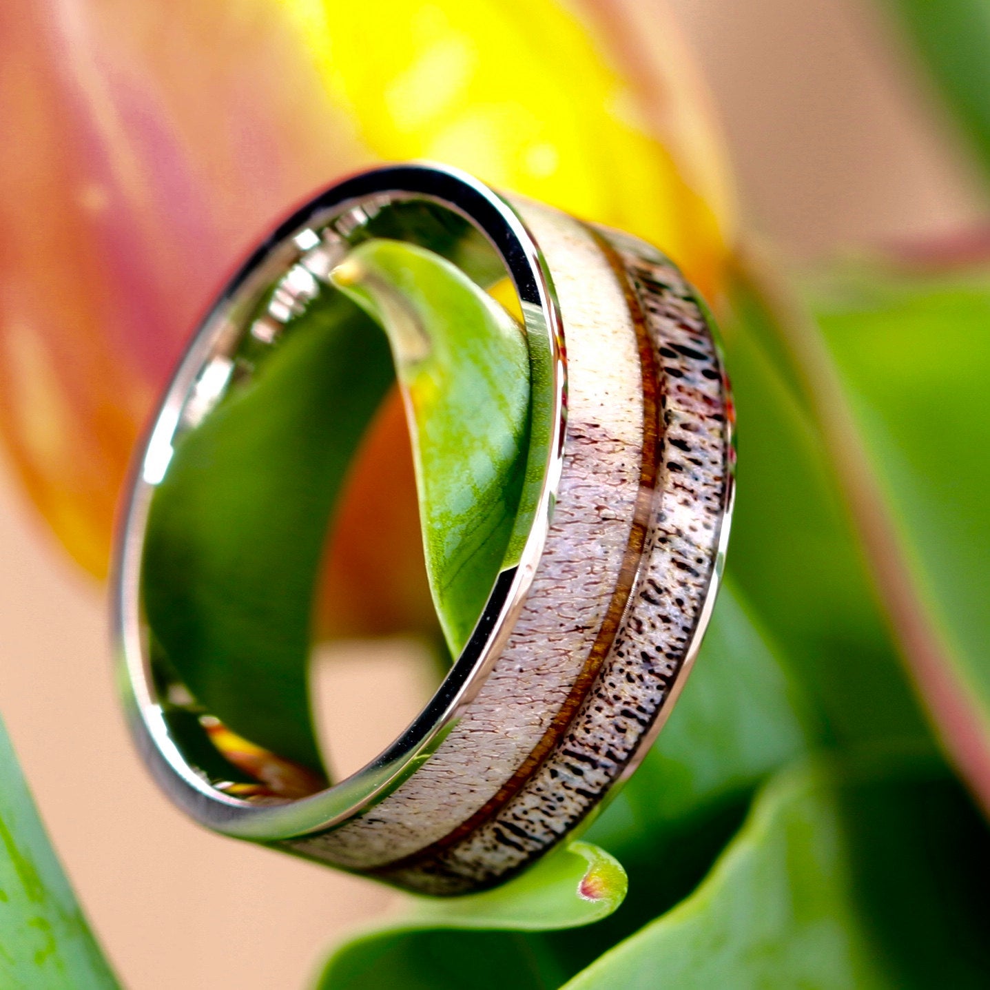Deer Antler Ring with Koa Wood Inlay