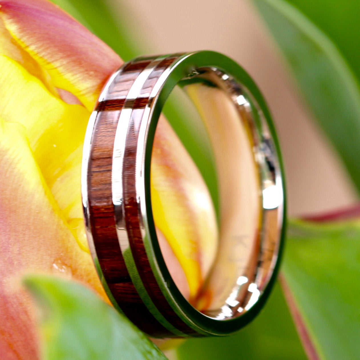 Stainless Steel Koa Wood Ring Wood Wedding Band
