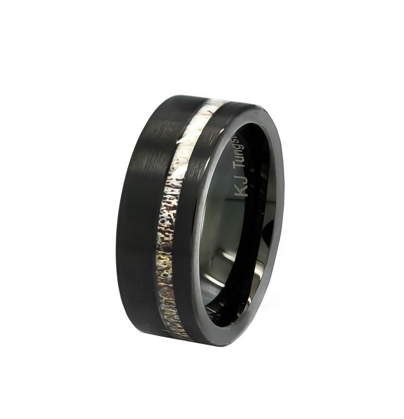 Black Tungsten Deer Antler Ring - Unisex Wedding Band Hunter Ring