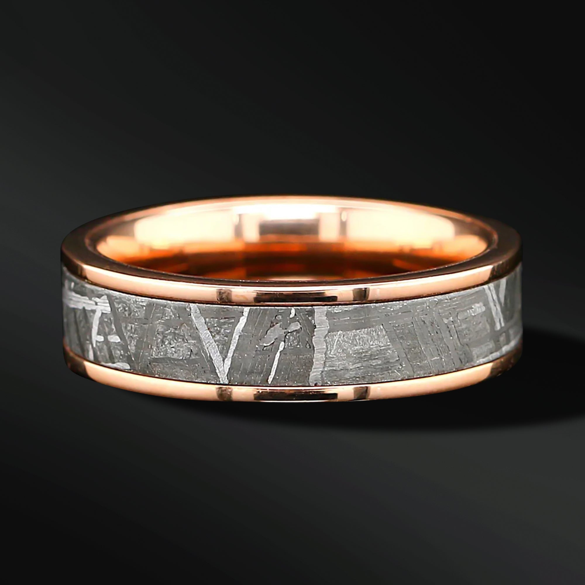 14K Gold Plated Real Meteorite Ring, Stainless Wedding Ring FREE ENGRAVING