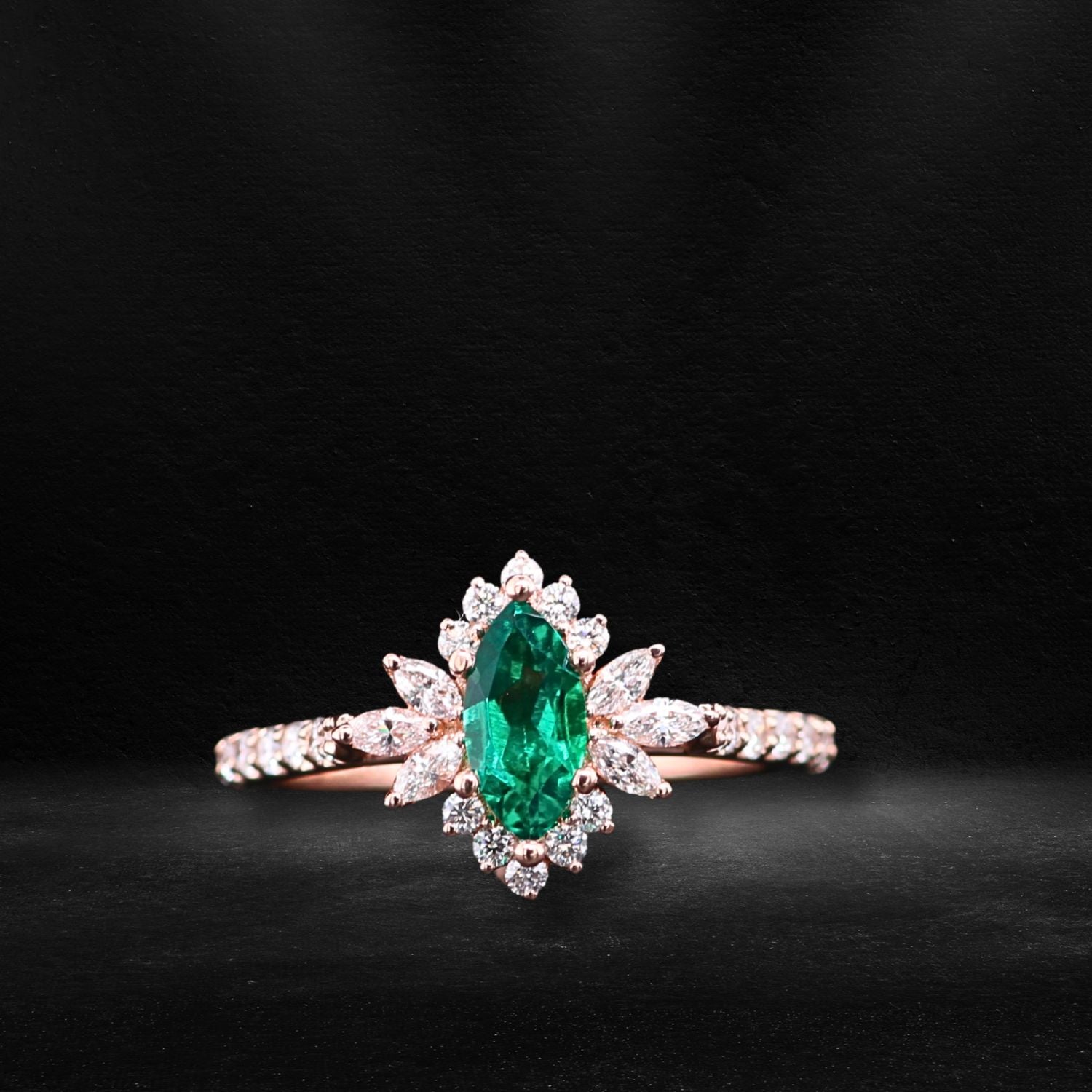 EMERALD FOREST - Lab Emerald and 1/2 CTW Natural Diamonds, Opal & Wood | 14K Gold & Tungsten Wedding Ring Set | Made to Order