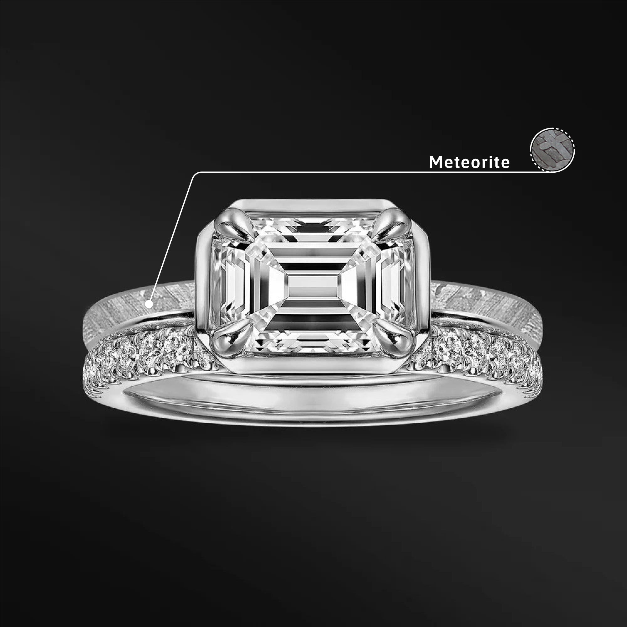 2 PCS Women’s Engagement Ring Set - 10K Gold Muonionalusta Meteorite Ring | Certified Moissanite Wedding Band for Her