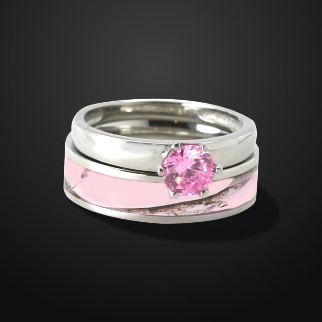 Silver Wedding Ring Set with Amethyst 