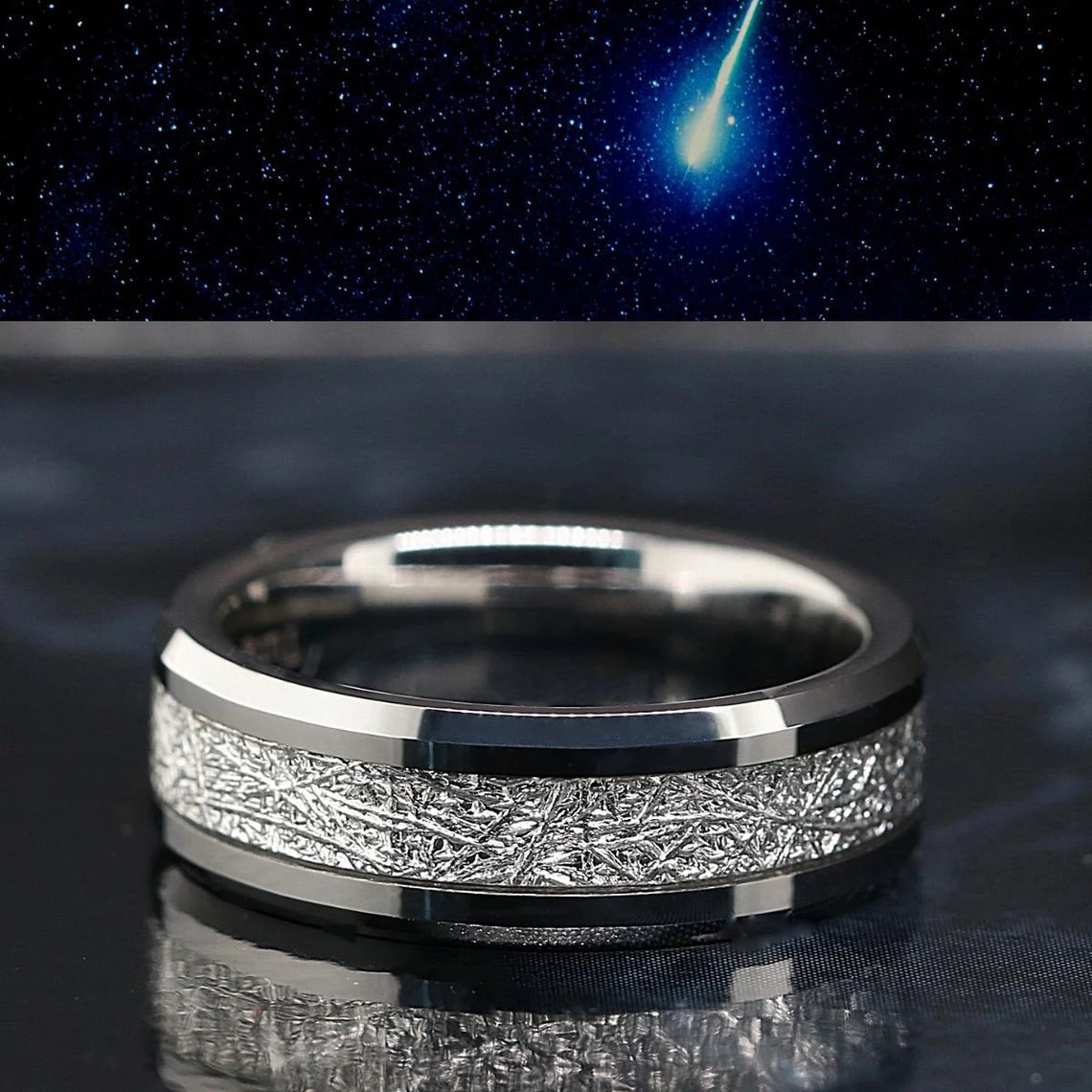 Celestial Eternity Set | 3PCs Couple Ring Set | Stainless Steel Engagement Ring with Moissanite for Her | Meteorite Wedding Bands for Him and Her