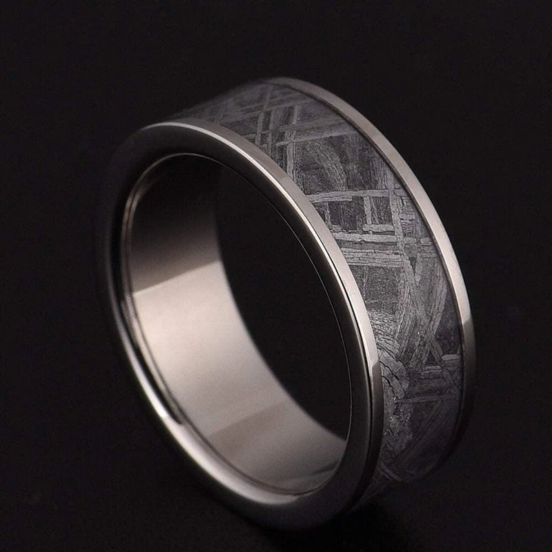 The Skyfall - Wedding Band for men | Tungsten | Muonionalusta Meteorite Ring for her | Width 5mm