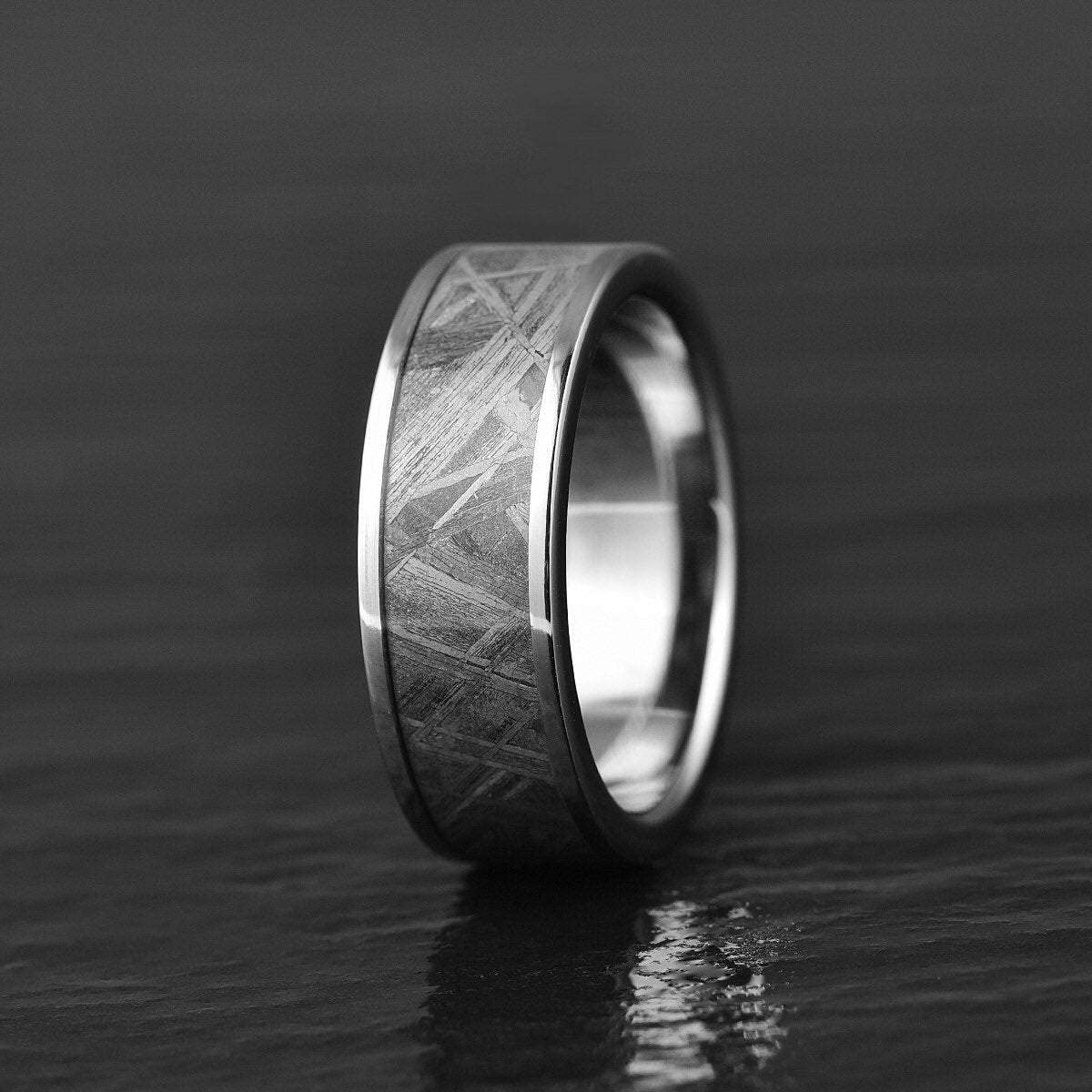 Golden Skyfall - Wedding Band for men | Stainless Steel | Muonionalusta Meteorite Ring for him