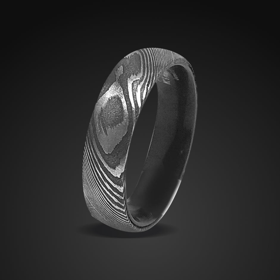 Black Damascus steel Ring for Men | Mokume Gane Wedding Band for Men | 6mm