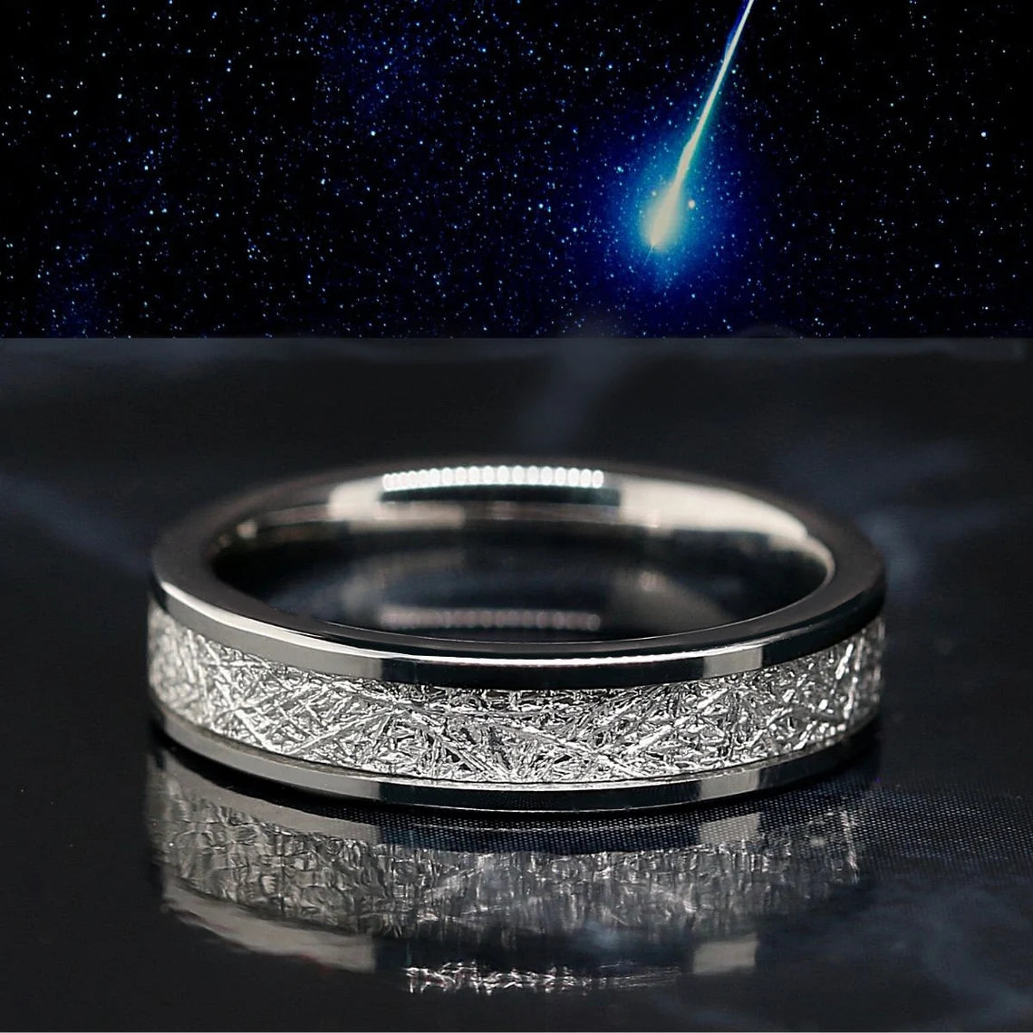 Celestial Eternity Set | 3PCs Couple Ring Set | Stainless Steel Engagement Ring with Moissanite for Her | Meteorite Wedding Bands for Him and Her