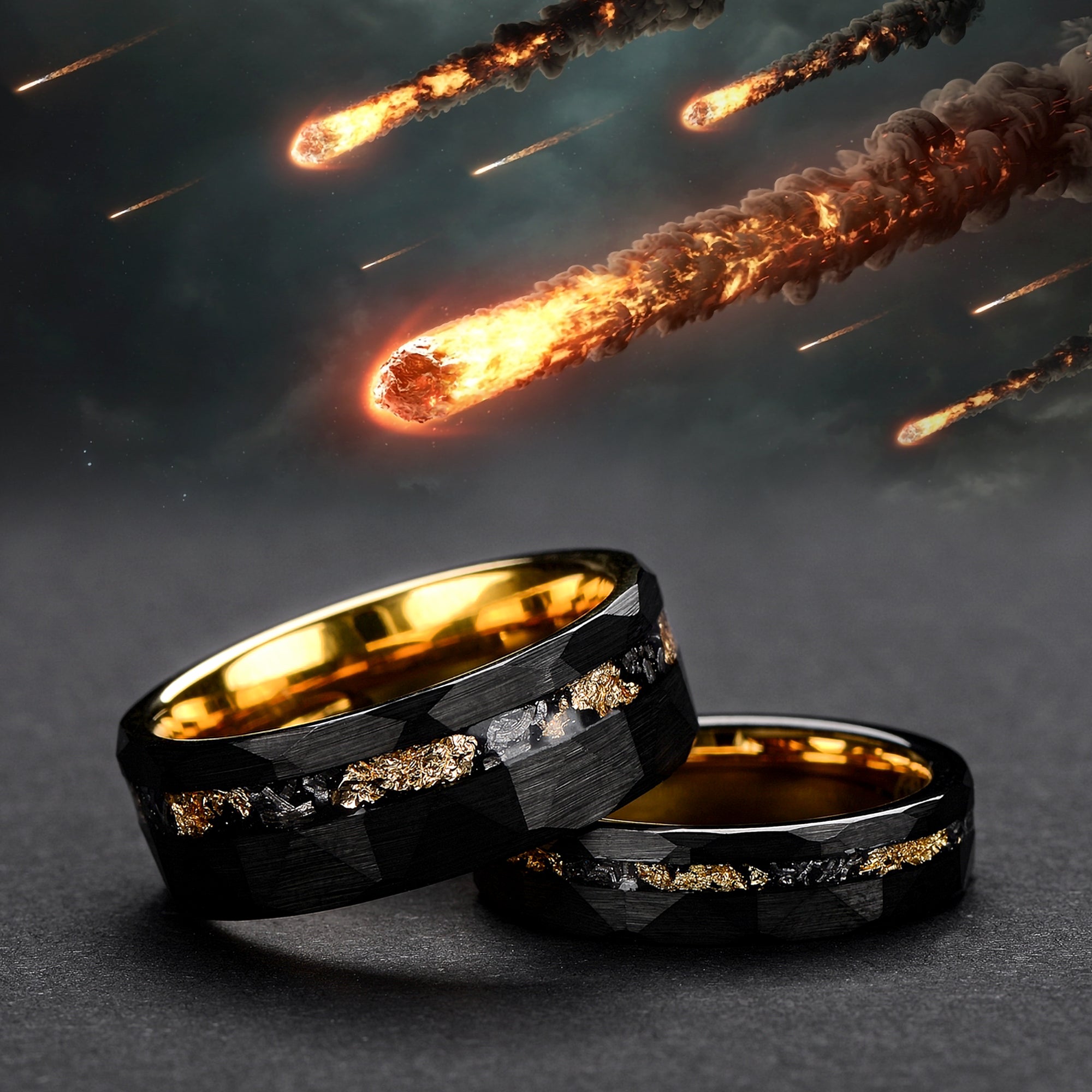 Tungsten Meteorite Ring for Men | Gold Plated Wedding Band | 8mm