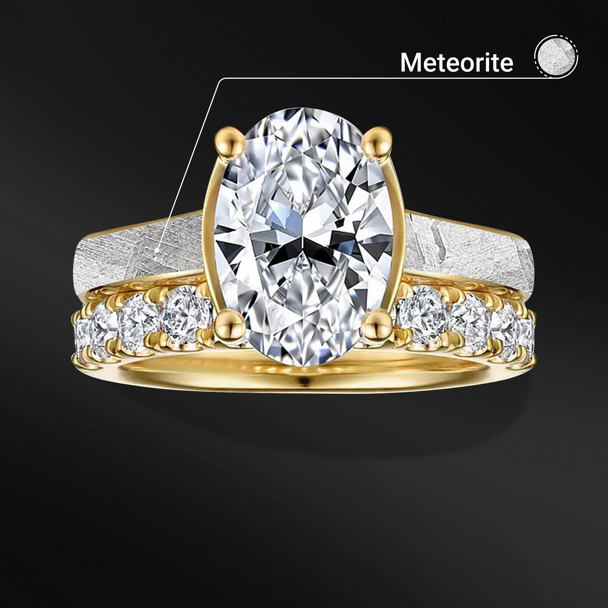 Galactic Love - Ring Set for Women | Muonionalusta Meteorite Engagement Ring | 2 ct Certified Moissanite