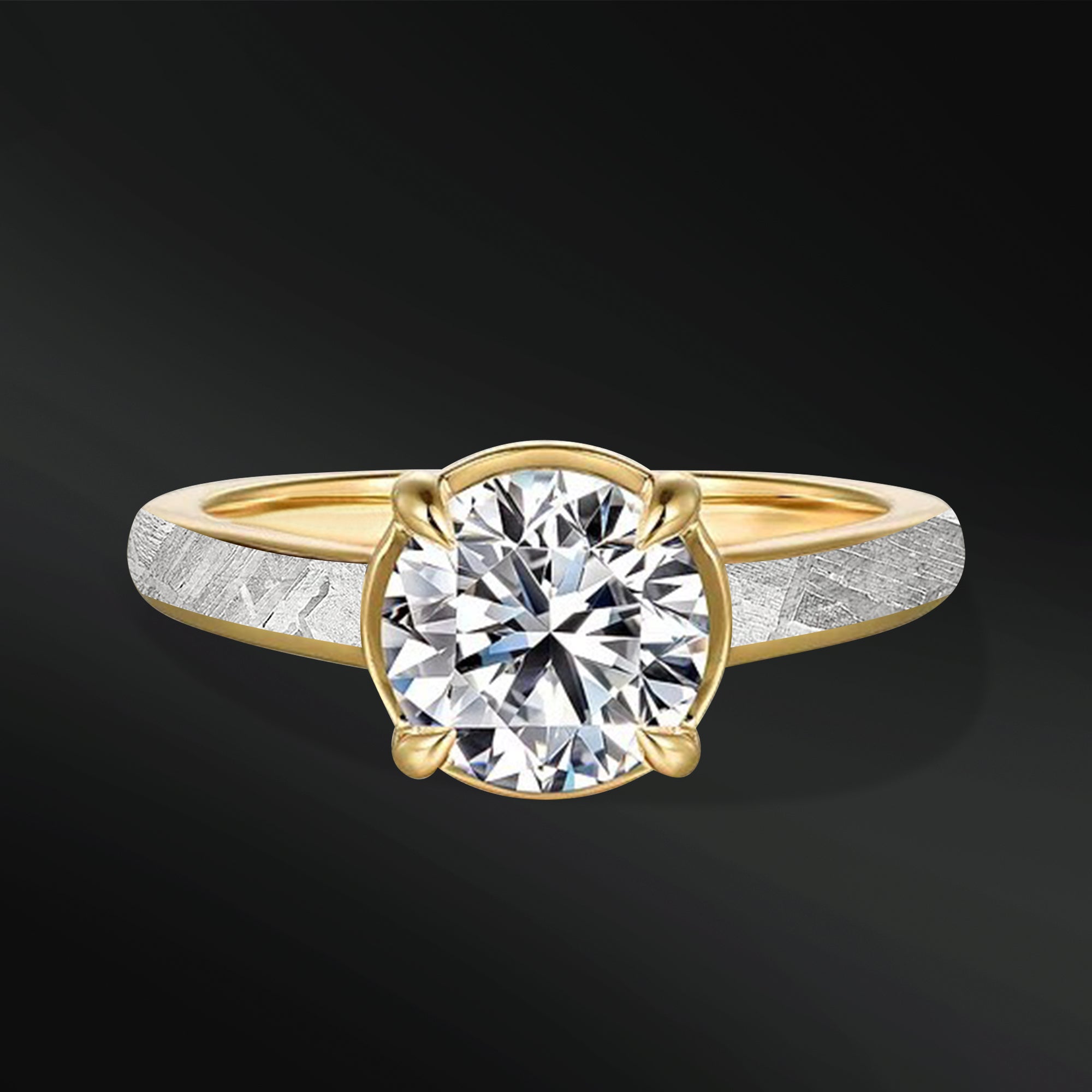 Sun - Ring Set for Women | Muonionalusta Meteorite Engagement Ring | 1.3 ct Certified Moissanite