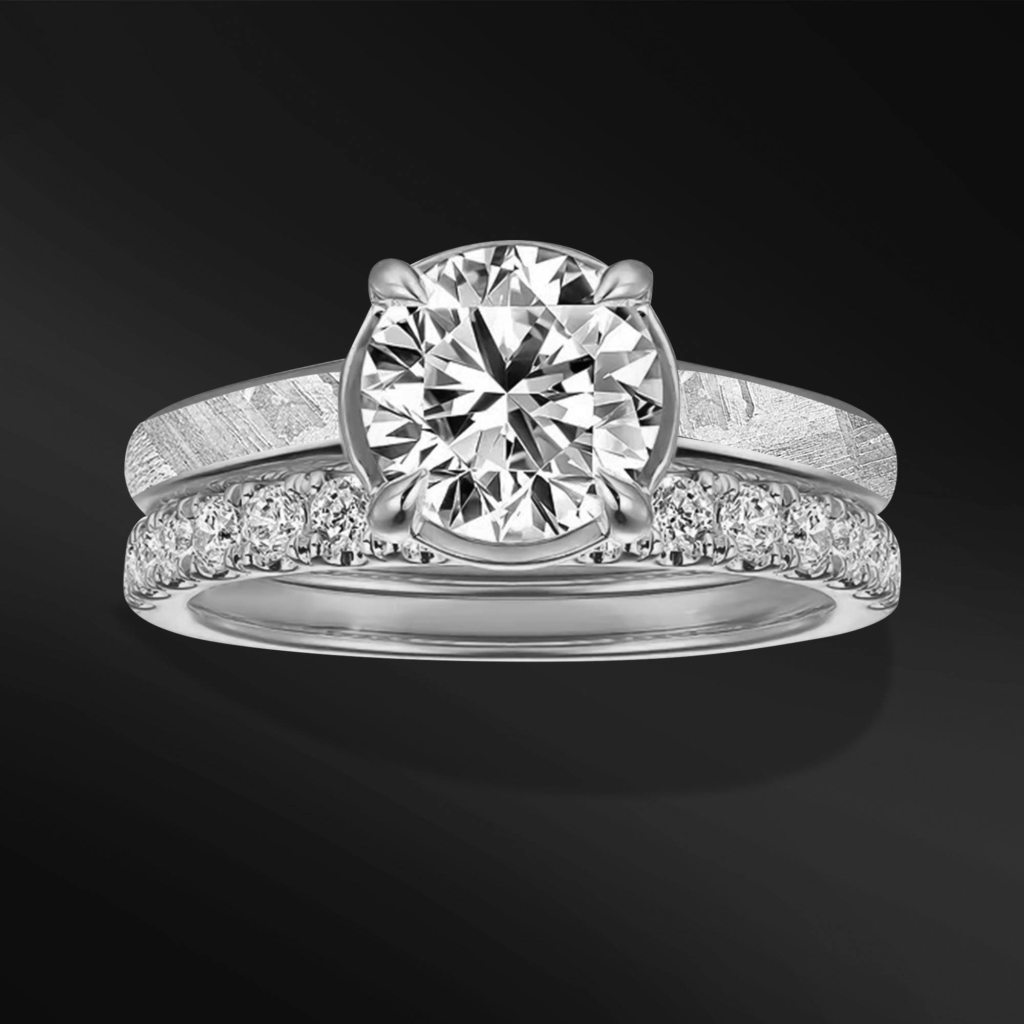 Sun - Ring Set for Women | Muonionalusta Meteorite Engagement Ring | 1.3 ct Certified Moissanite