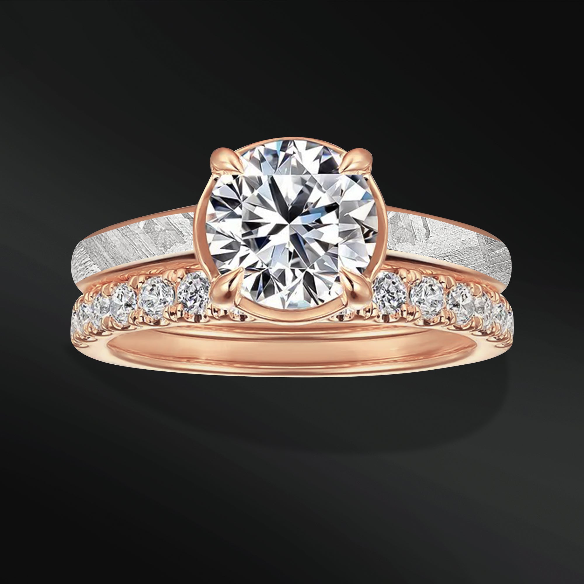 Sun - Ring Set for Women | Muonionalusta Meteorite Engagement Ring | 1.3 ct Certified Moissanite