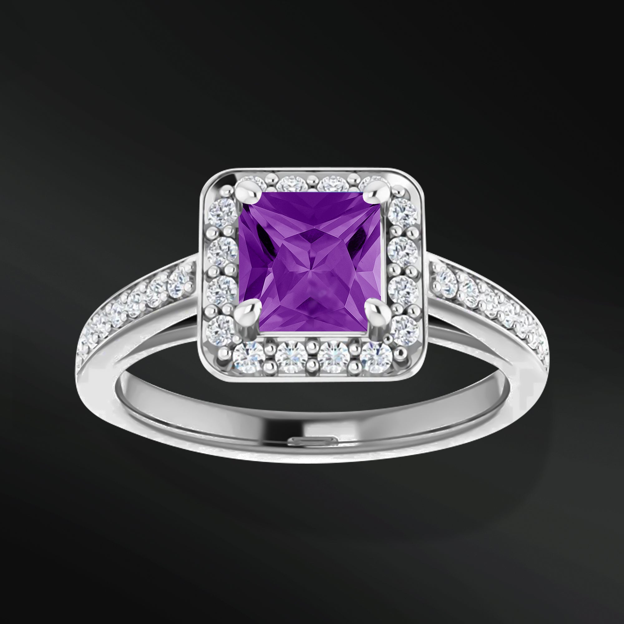 Celestial Radiance - 14K Gold Engagement Ring | 5x5 mm Princess cut Natural Amethyst | 1/3 CTW Natural Diamonds | GHI Color, SI2-SI3 Clarity