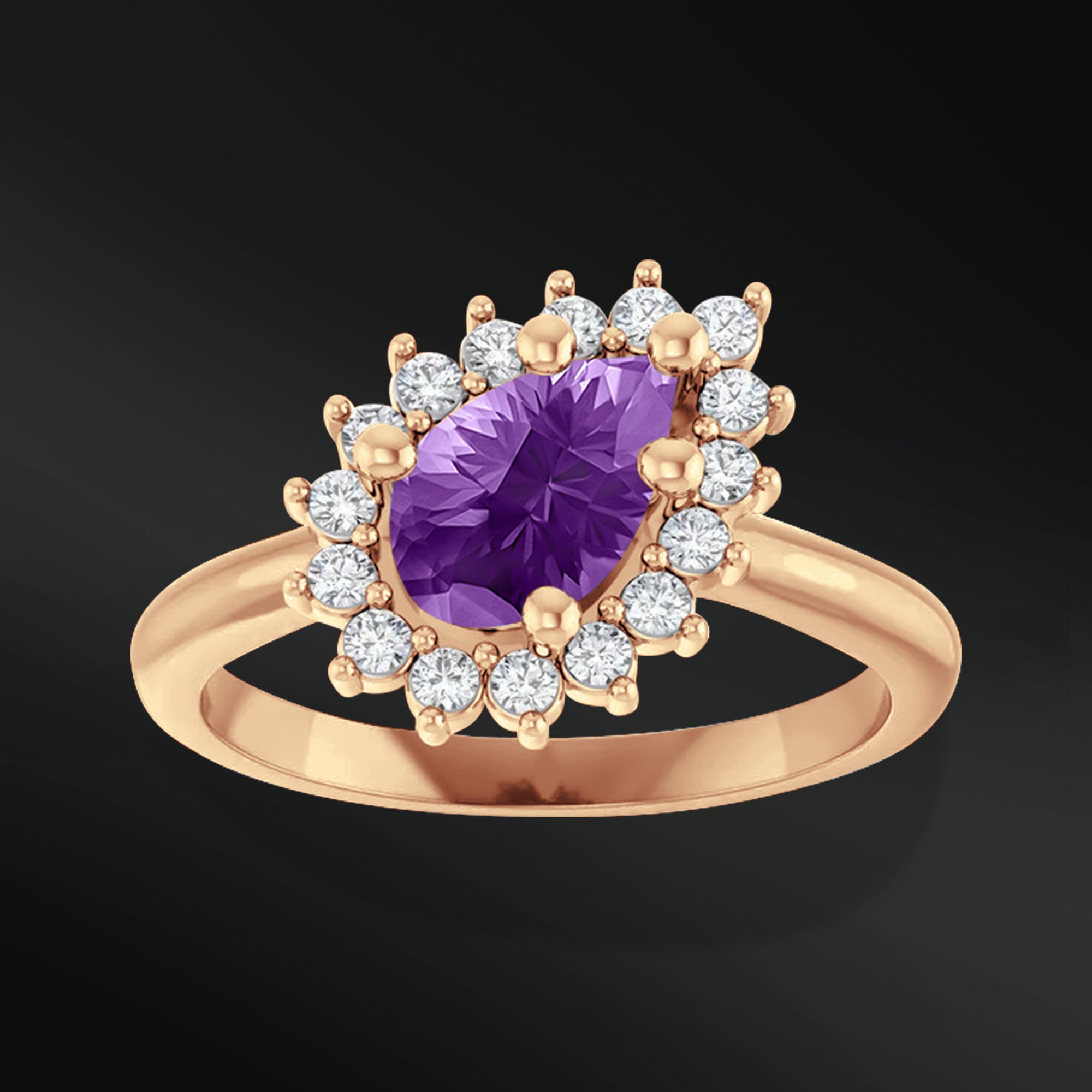 Amethyst Glow - 14K Gold Engagement Ring | 8x5mm AAA Natural Amethyst | 1/4 CTW Natural Diamonds | GHI Color and VS Clarity