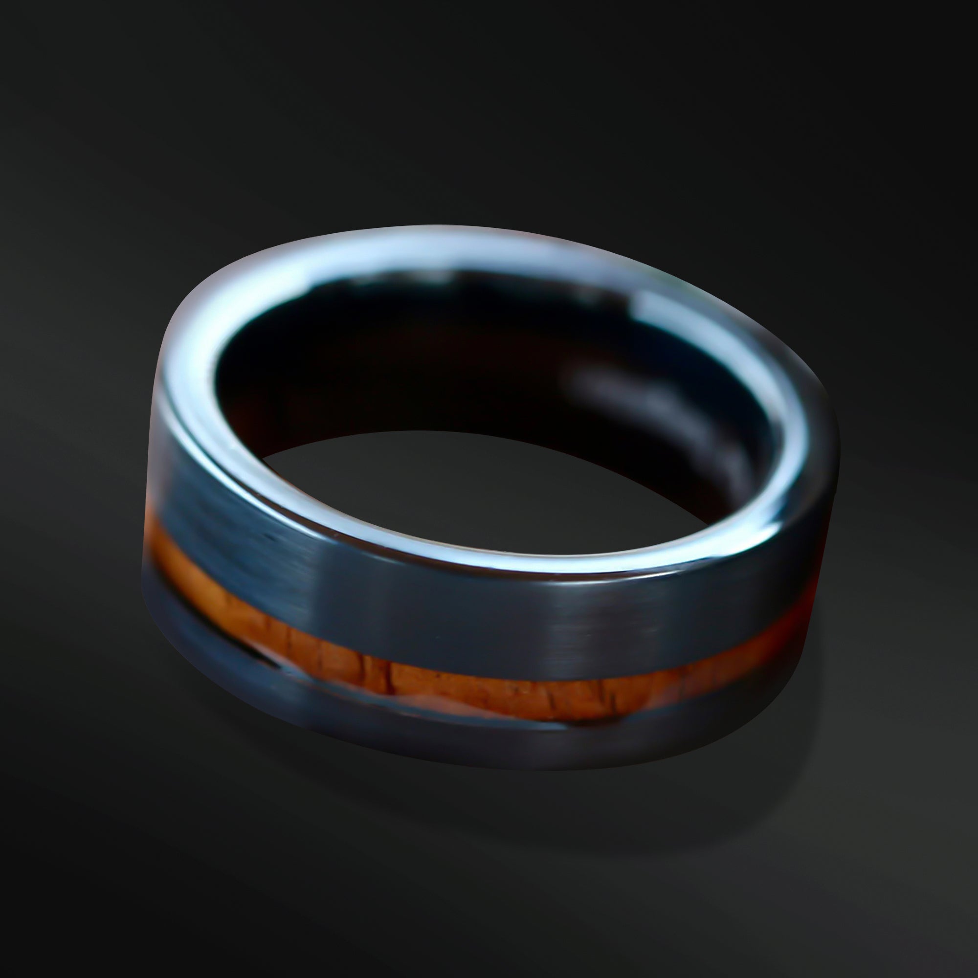 Black Tungsten Brown Koa Wood Ring - Unisex Engagement Wedding Band