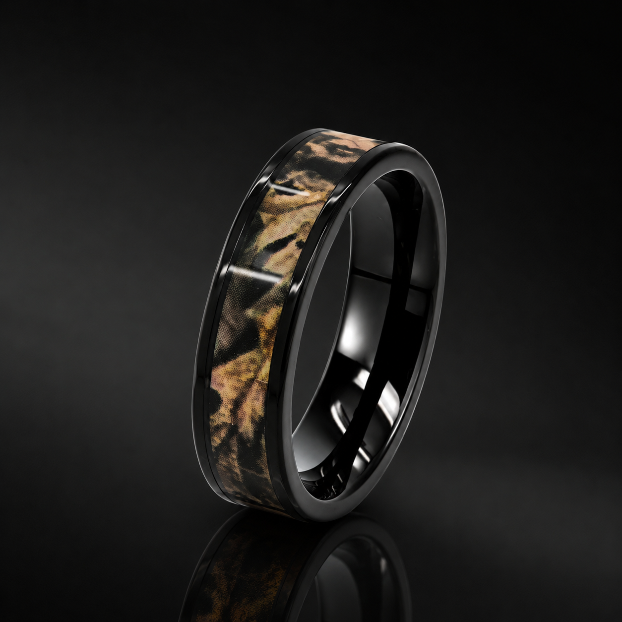 Stainless Steel Ring for Unisex | Black Camo Hunting Camo Ring | 5mm Wedding Band Hypoallergenic Allergy Free