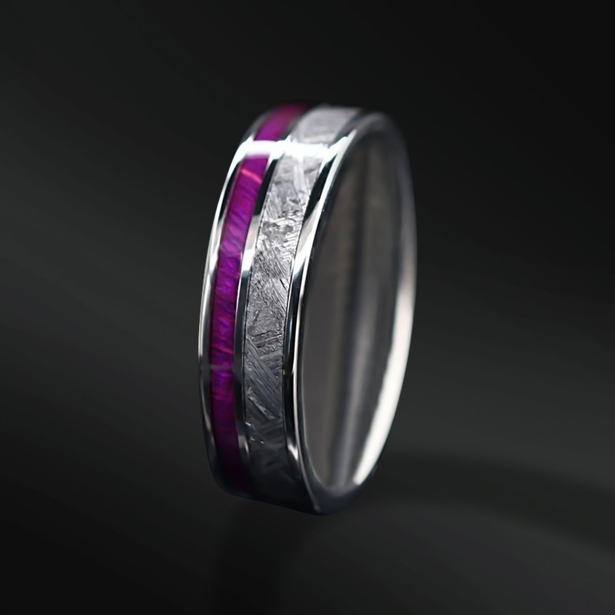 Cosmic Violet Timber - Meteorite & Purple Wood Wedding Band for Men and Women