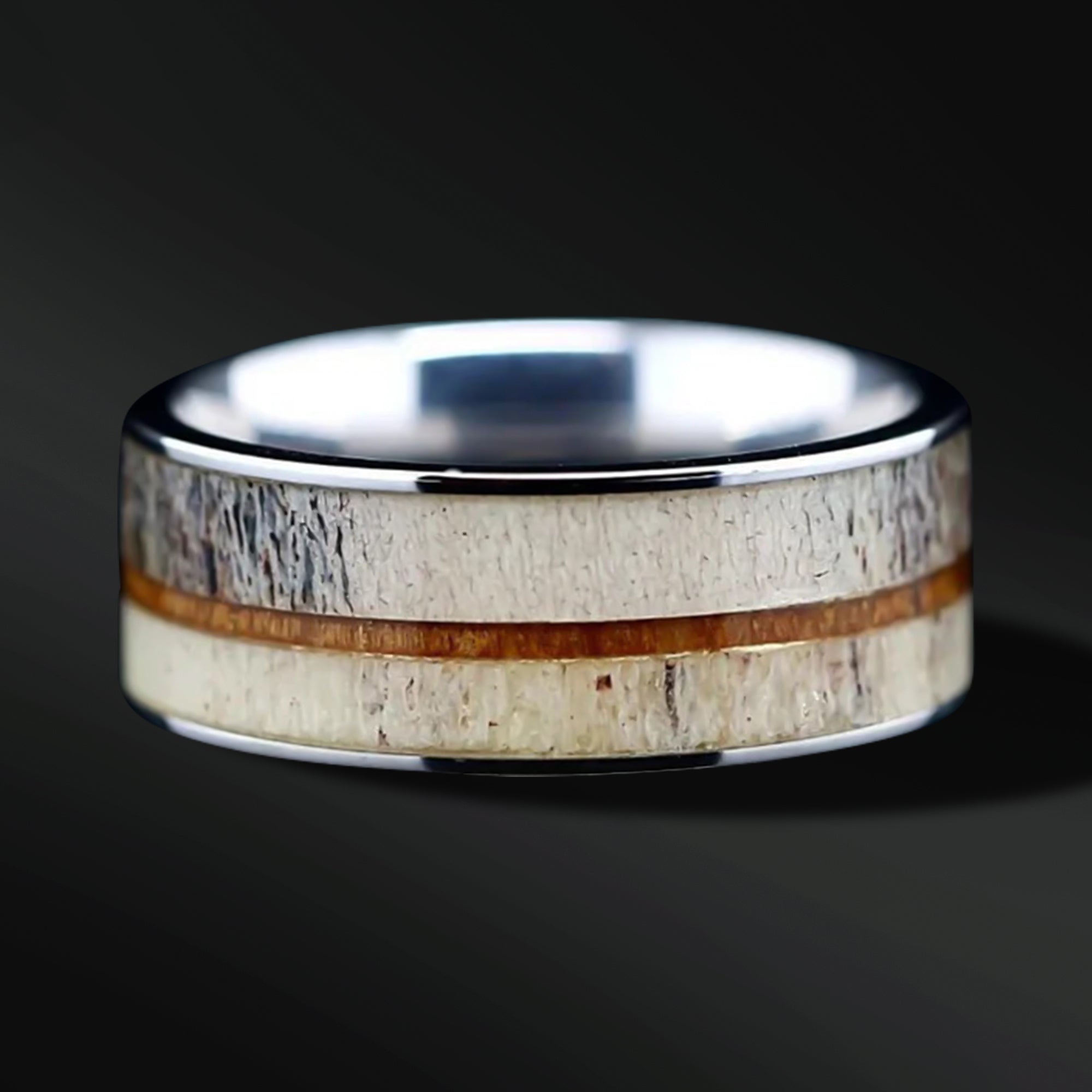 Deer Antler Ring with Koa Wood Inlay