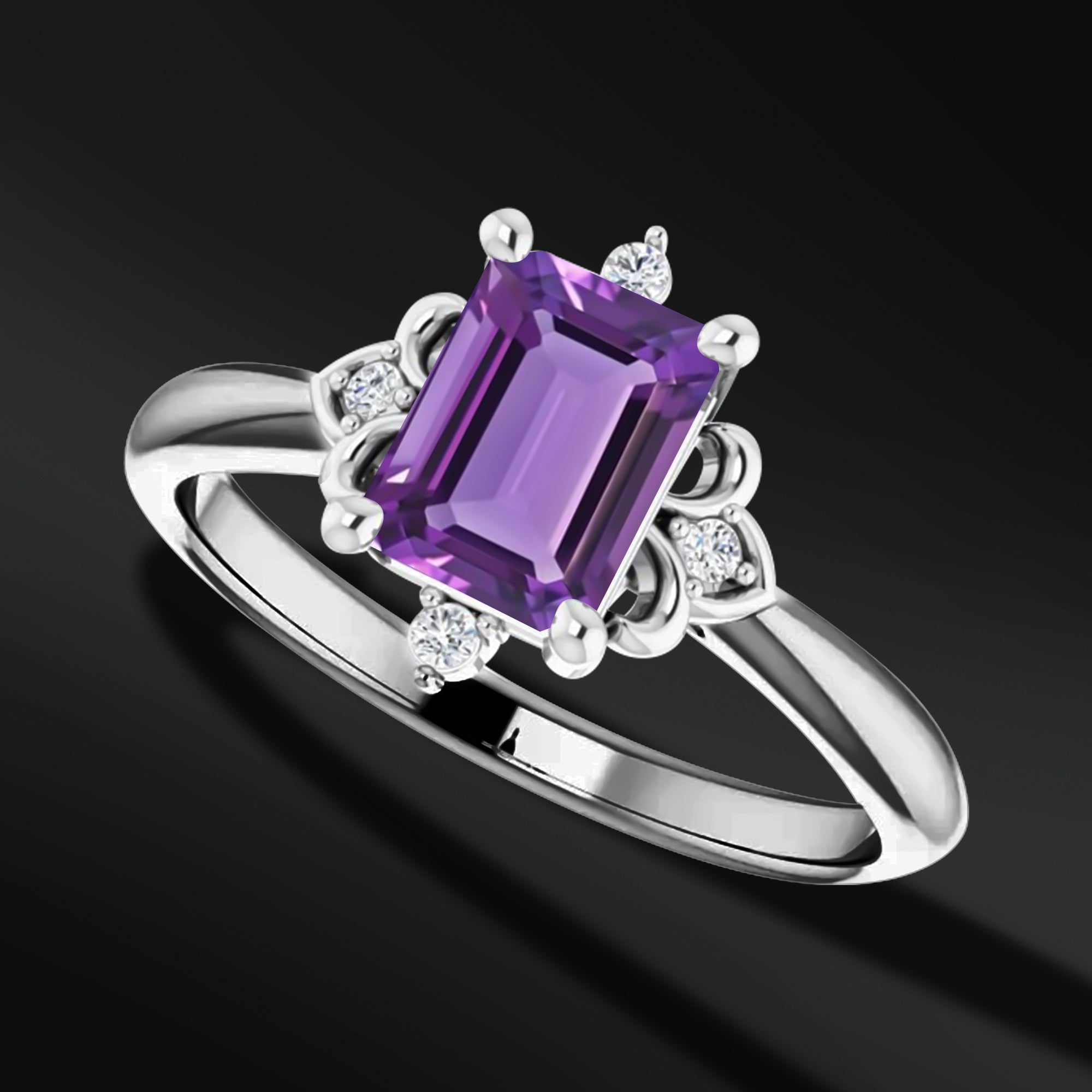 Luminous Heart Set – 3PCS His & Her Wedding Ring Set | Natural Amethyst Engagement Ring With Natural Diamonds | Muonionalusta Meteorite and Purple Opal Wedding Bands