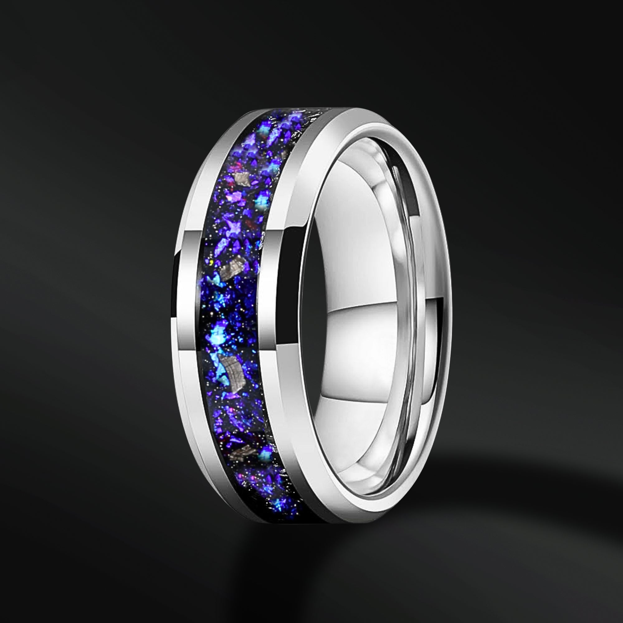 Stealth Warrior - Men's Wedding Band | Muonionalusta Meteorite and Opal Inlay