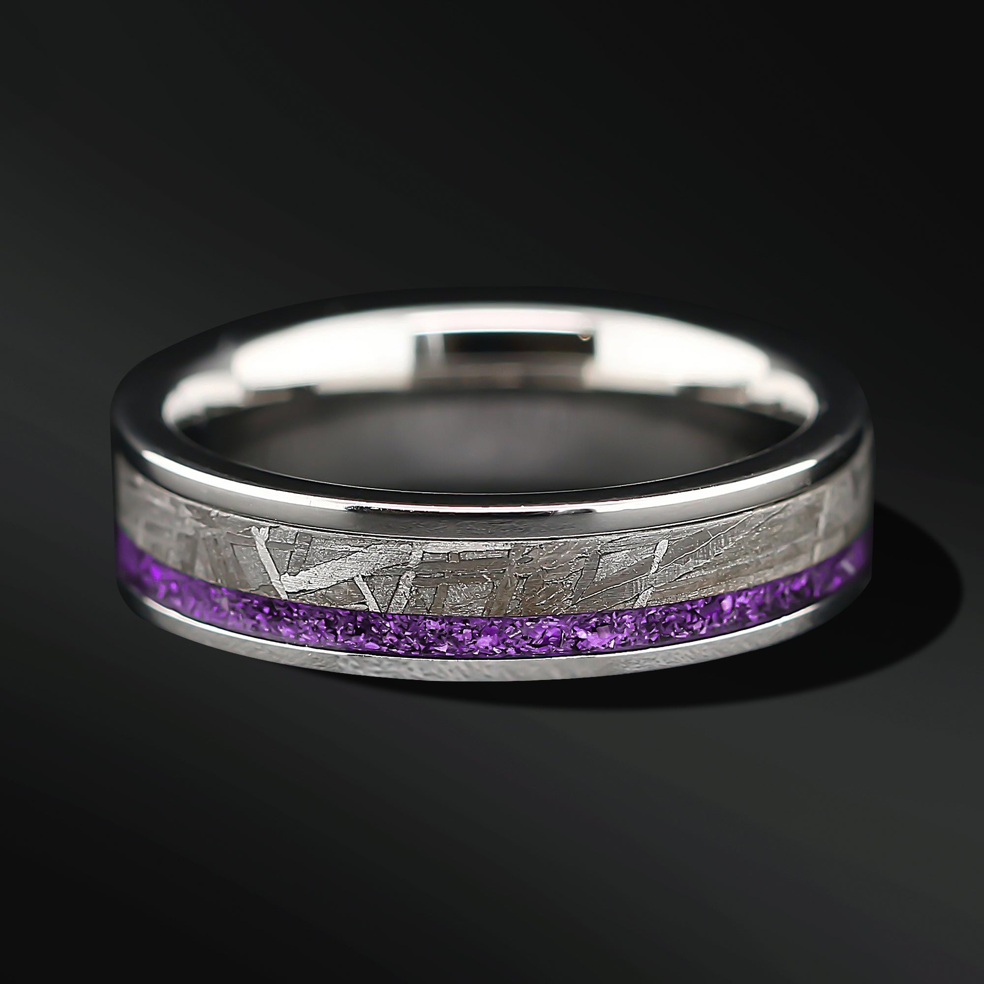 Luxe Titan - Men's Wedding Band | Muonionalusta Meteorite and Purple Opal Inlay