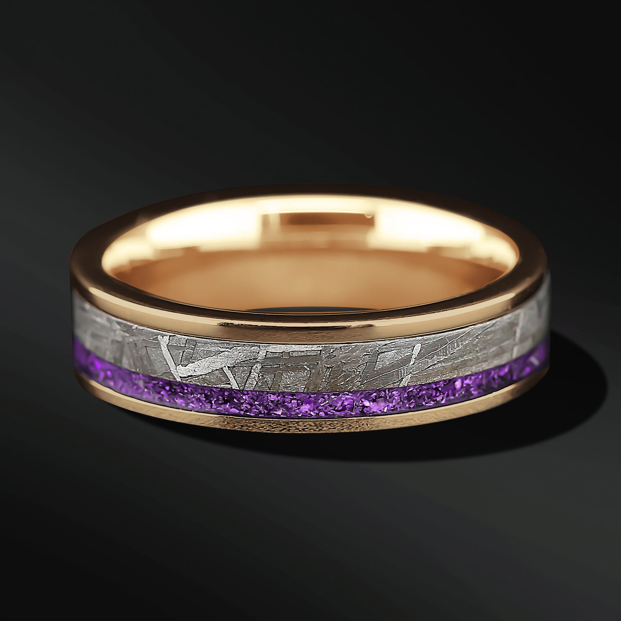 Luxe Titan - Men's Wedding Band | Muonionalusta Meteorite and Purple Opal Inlay