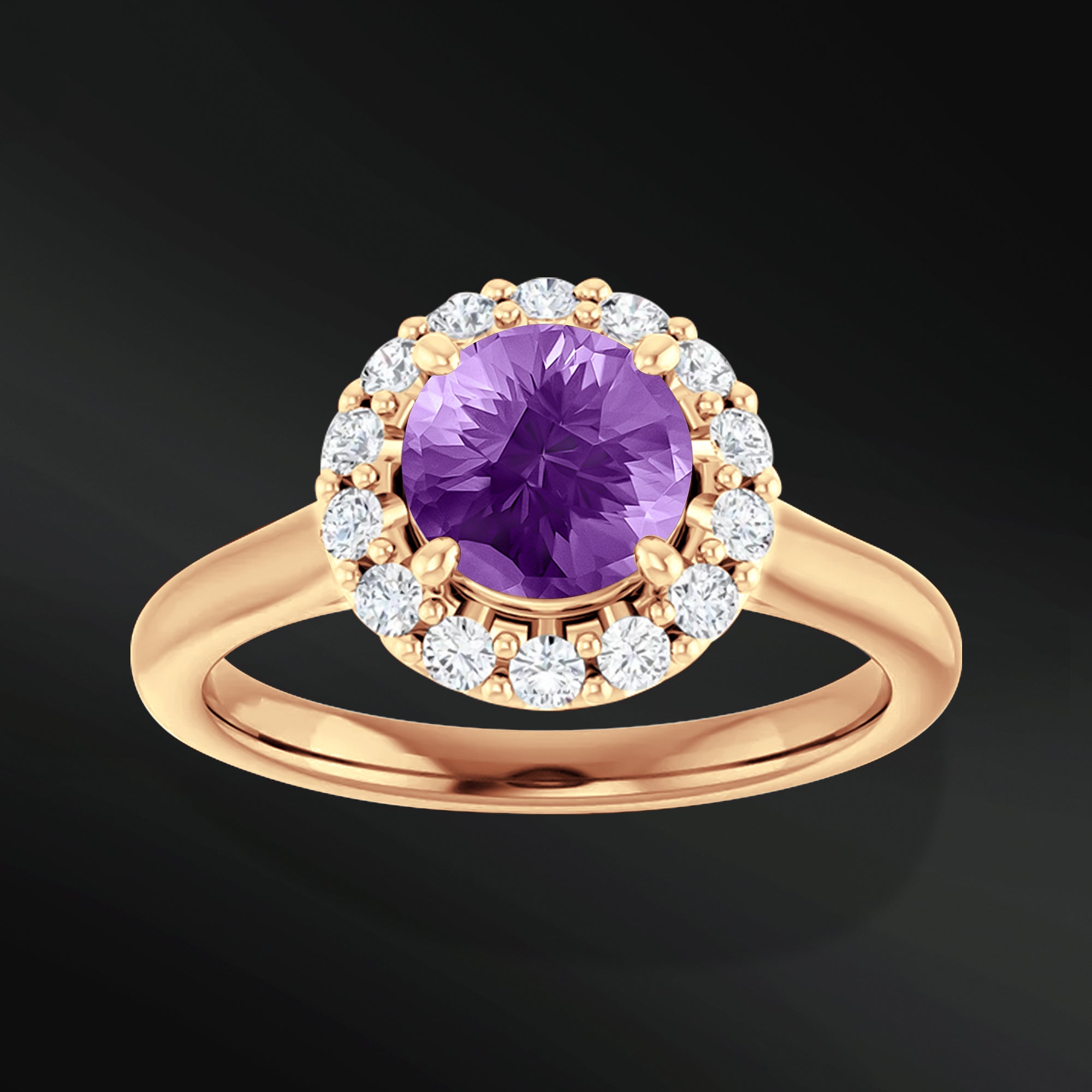 Eternal Amour - 14K Gold Engagement Ring | 6.5mm AAA Amethyst | 1/4 CTW Natural Diamonds | GHI Color, SI2-SI3 Clarity