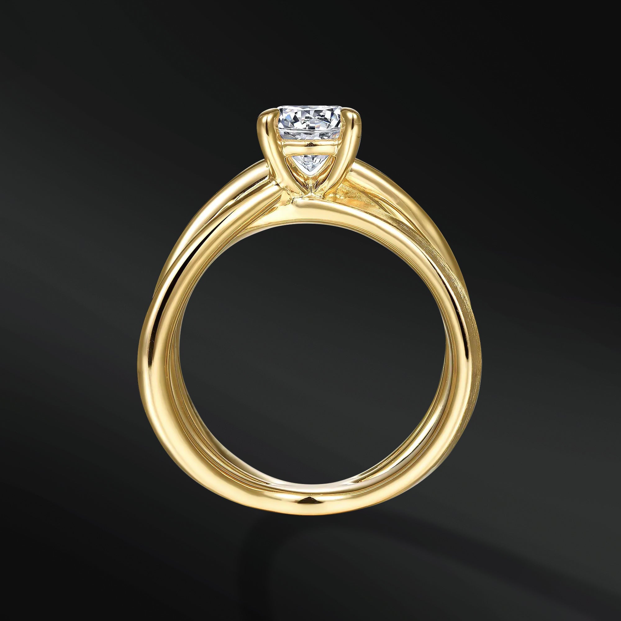 Star Orbit - 14K Gold or Sterling silver Ring for Women | Certified 1 CT Round Moissanite & Meteorite Engagement Ring | Unique Crisscross Design Bridal Ring