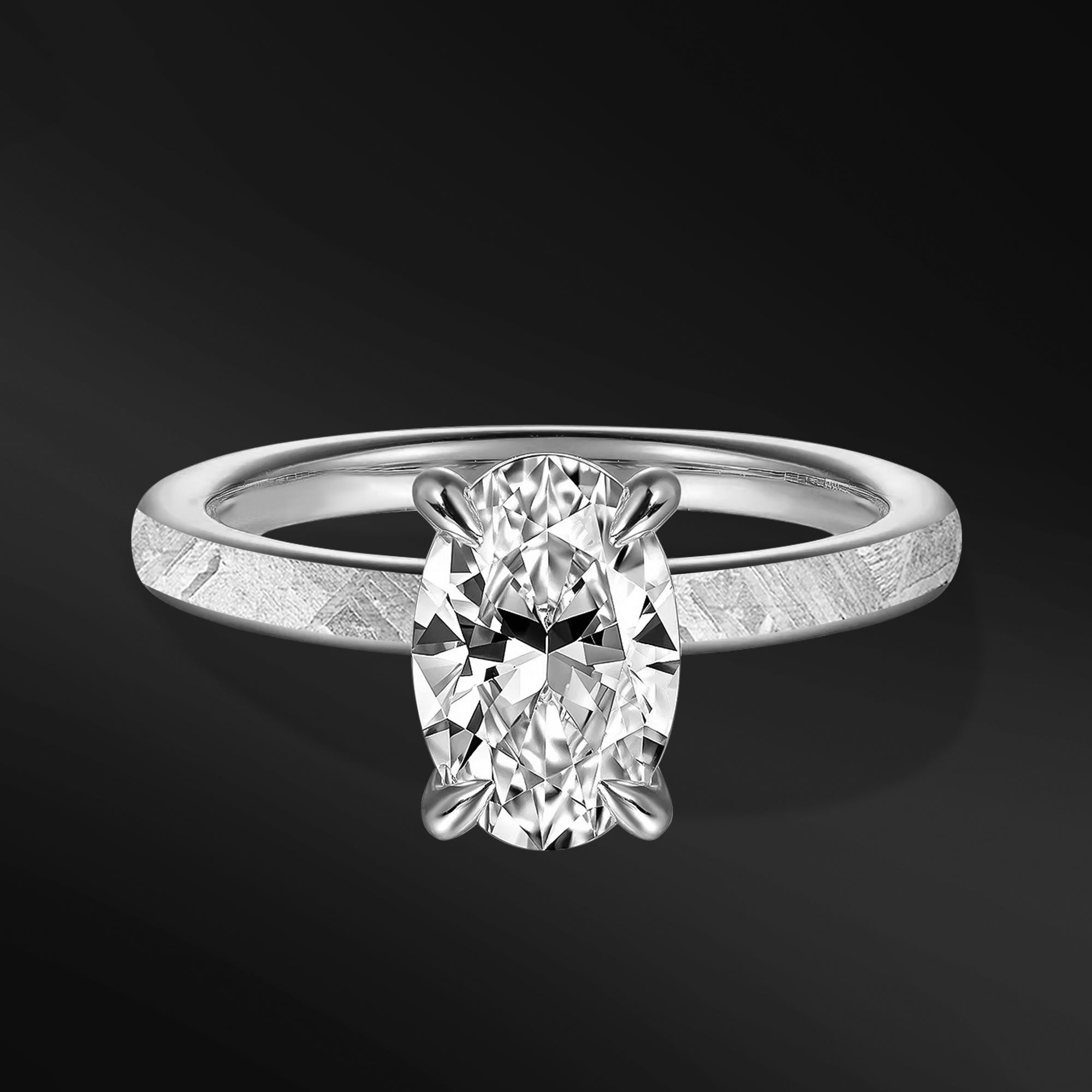 Meteorite Heartbeat - Ring Set for Women | Muonionalusta Meteorite Engagement Ring | 2 ct Certified Moissanite