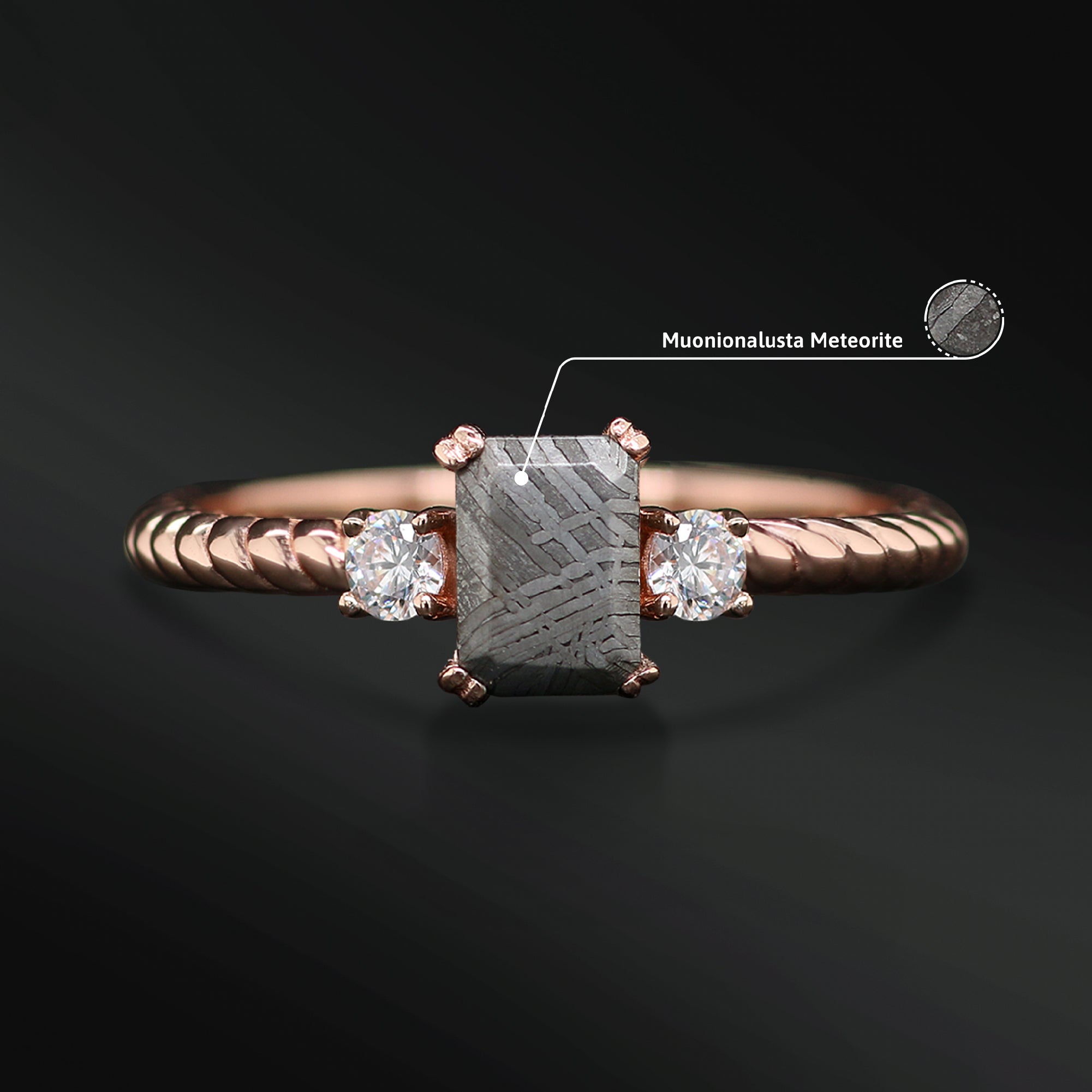 Mon - Engagement Ring for Her with Muonionalusta Meteorite | Diamond Accents | VS1-2 Clarity, G-H color