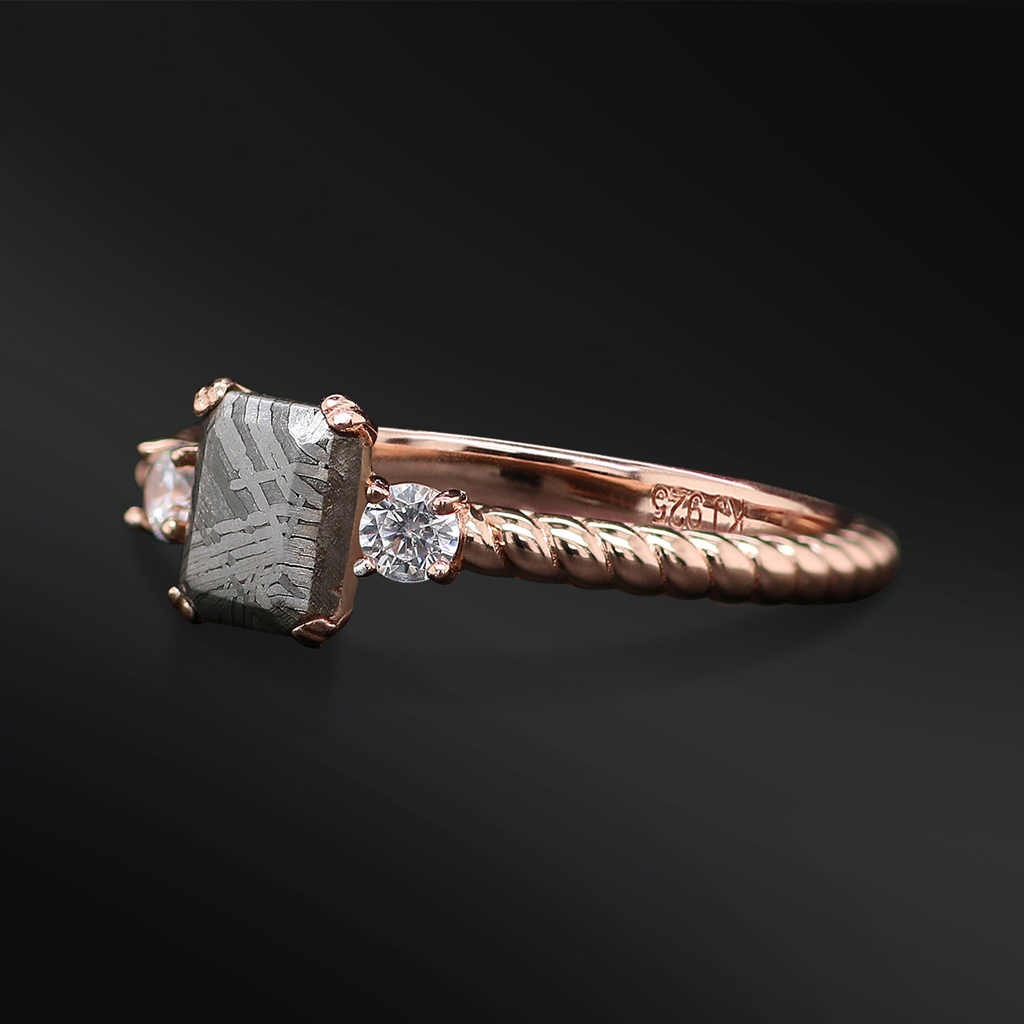 Mon - Engagement Ring for Her with Muonionalusta Meteorite | Diamond Accents | VS1-2 Clarity, G-H color