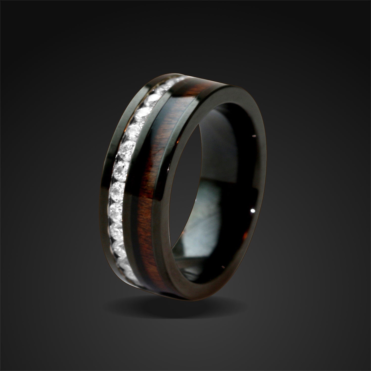 Hawaiian Koa Wood Ring Black Stainless Steel Wood Wedding Band 6mm